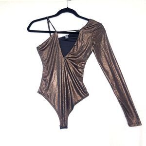 Revolve H:ours bronze one sleeve asymmetrical bodysuit Womens XS Party date